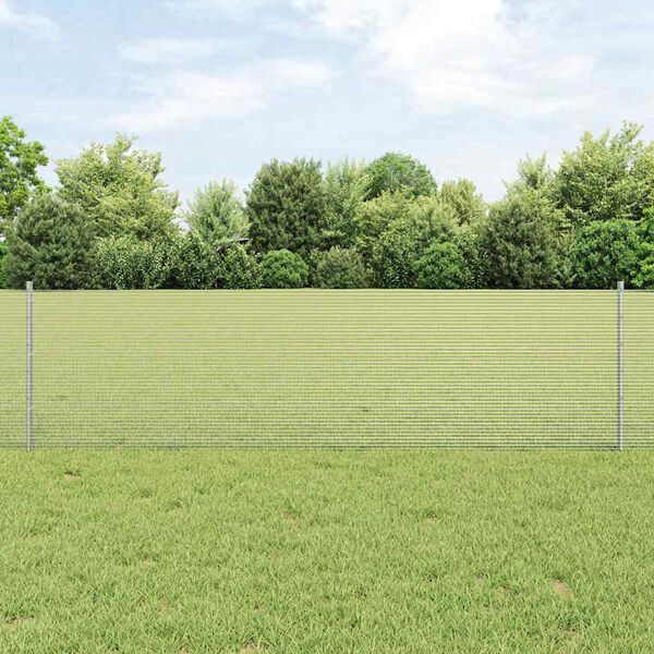 vidaXL Fence with Post Silver 0.6 x 100 m Steel