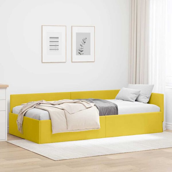 vidaXL Corner Bed Frame with Headboard Yellow 80 cm x 200 cm Velvet