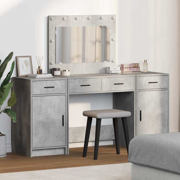 vidaXL Dressing Table with Mirror Lights 3 pcs Grey Engineered Wood