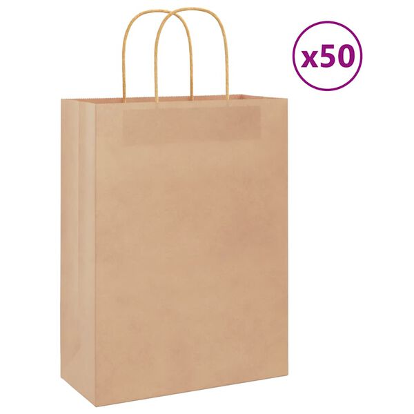 vidaXL Paper Bags 50 pcs with Handles Brown 26x12x35 cm
