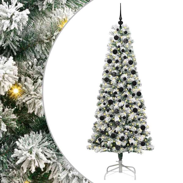 vidaXL Artificial Hinged Christmas Tree Green and White 210 cm