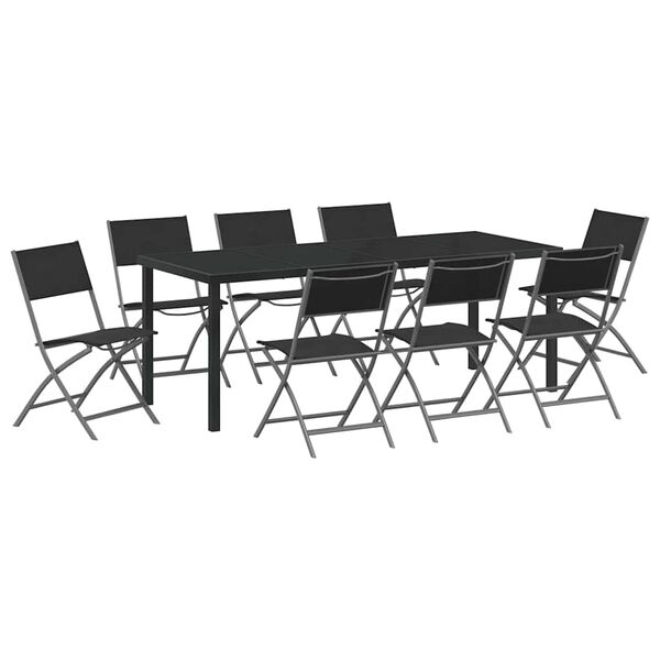 vidaXL Garden Dining Set Folding 9 pcs Black Powder-Coated Steel