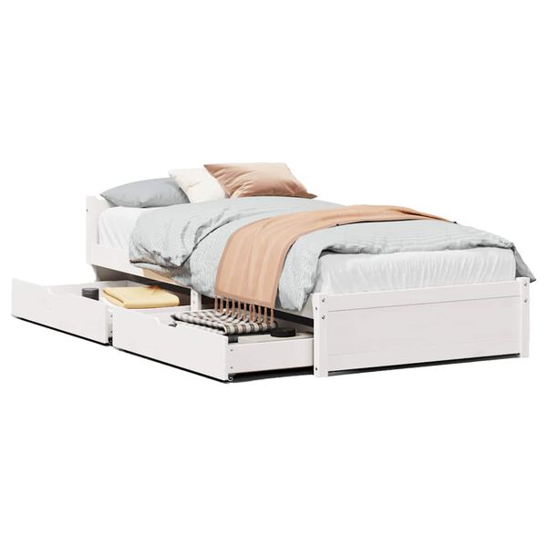 vidaXL Bed Frame without Mattress White 75x190 cm Small Single Solid Wood Pine