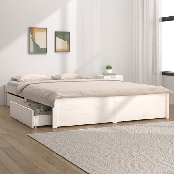 vidaXL Bed Frame without Mattress with Drawers White 120x200 cm (814945+815000)