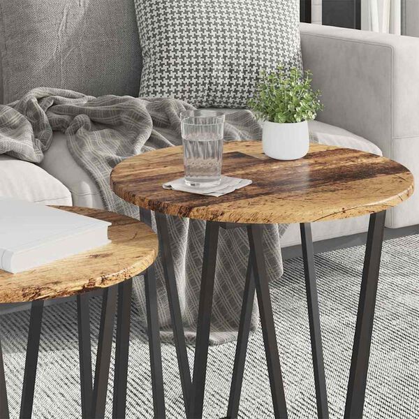 vidaXL Side Table Set 2 pcs Old wood and Black 50 x 50 x 50.5 cm
