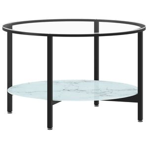 vidaXL Tea Table Black and White Marble 70 cm Tempered Glass