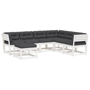 vidaXL 7 Piece Garden Lounge Set with Cushions White Solid Wood Pine
