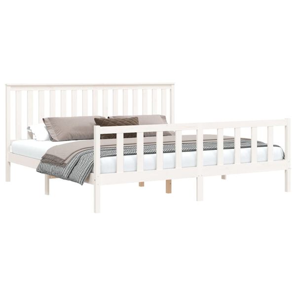vidaXL Bed Frame without Mattress White Solid Wood Pine Super King Size