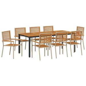 vidaXL Garden Dining Set 9 pcs Beige and Brown Poly Rattan