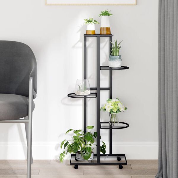 vidaXL 5-Floor Flower Stand with Wheels 44x23x100 cm Black Iron
