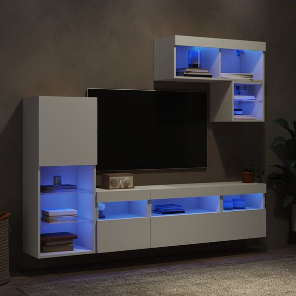 vidaXL 6 Piece TV Wall Units with LED White Engineered Wood