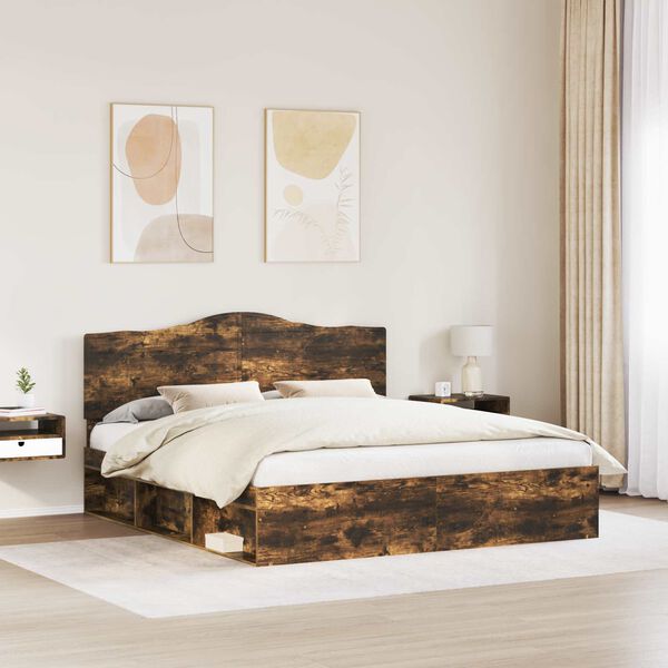 vidaXL Bed Frame Smoked Oak 180 x 200 cm Solid Pine Wood