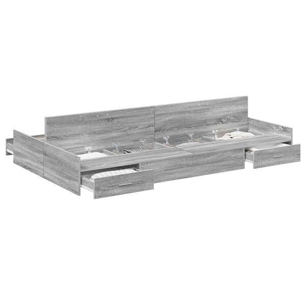 vidaXL Storage Bed Frame Grey Sonoma 120 x 190 cm Engineered Wood