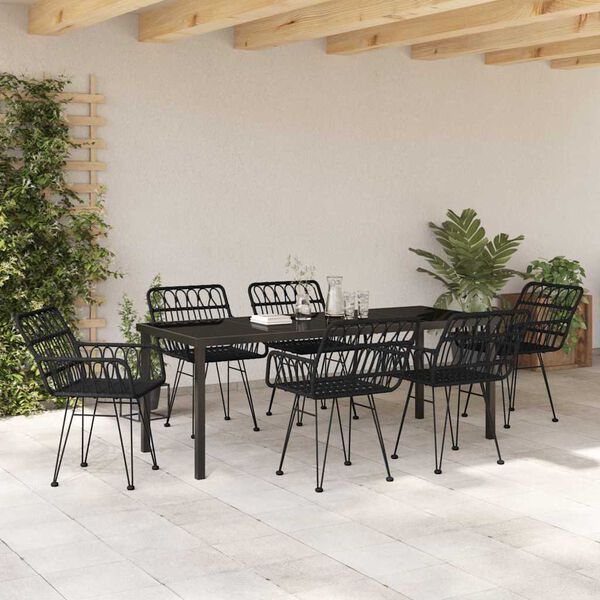 vidaXL Garden Dining Set 7 pcs Black Powder-Coated Steel