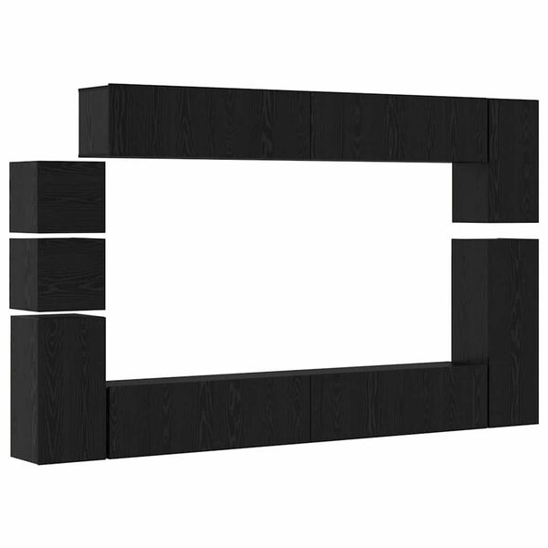 vidaXL TV Cabinet Set Wall-mounted 9 pcs Black Oak Engineered Wood