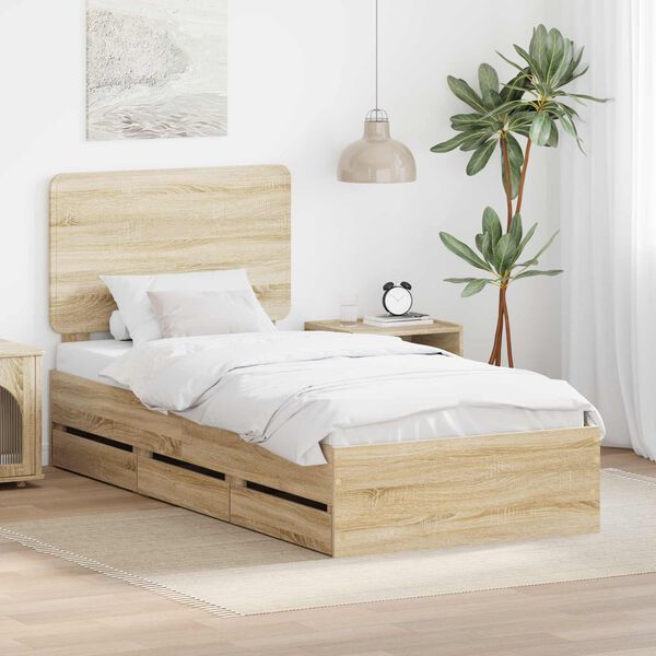 vidaXL Bed Frame with Drawer Sonoma Oak 75 x 190 cm Engineer Wood