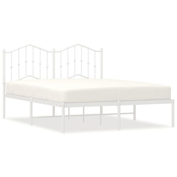 vidaXL Metal Bed Frame without Mattress with Headboard White 140x200cm