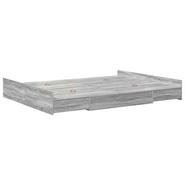 vidaXL Storage Bed Frame Grey Sonoma 140 x 200 cm Engineered Wood