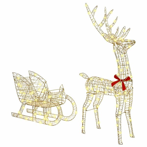 vidaXL Reindeer Pull Sleigh Warm white 70 x 26 x 129 cm PET
