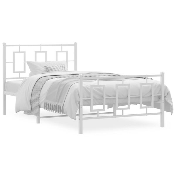 vidaXL Metal Bed Frame without Mattress with Footboard White 100x190cm