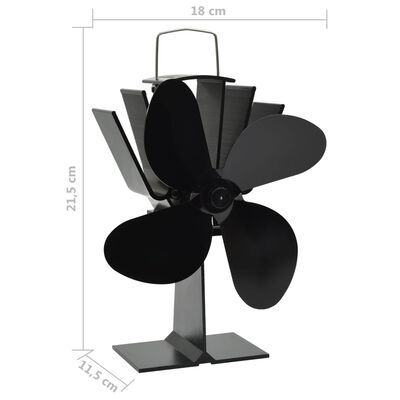 vidaXL Heat Powered Stove Fan 4 Blades Black