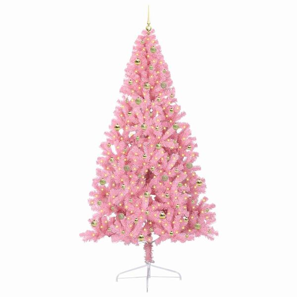 vidaXL Artificial Pre-lit Christmas Tree with 300 LEDs Pink 240 cm PVC