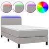 vidaXL Box Spring Bed with Mattress&LED Light Grey 90x200cm Fabric