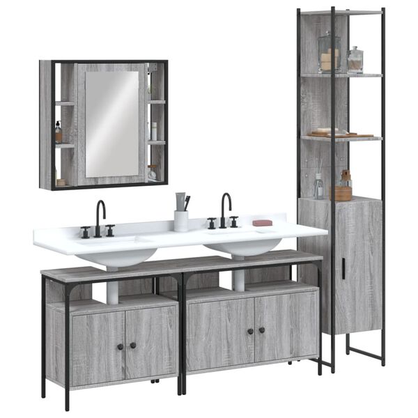 vidaXL 4 Piece Bathroom Cabinet Set Grey Sonoma Engineered Wood