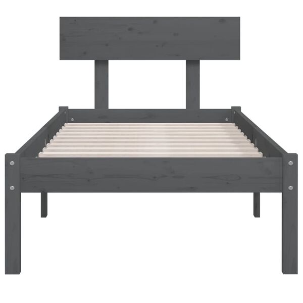 vidaXL Bed Frame without Mattress Grey Solid Wood Pine Single