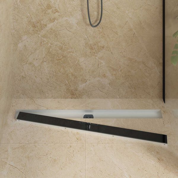 vidaXL Shower Drain Glass Cover with 360&deg; Siphon Black 100 cm