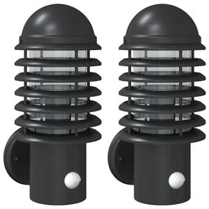 vidaXL Outdoor Wall Lights with Sensors 2pcs Black Stainless Steel
