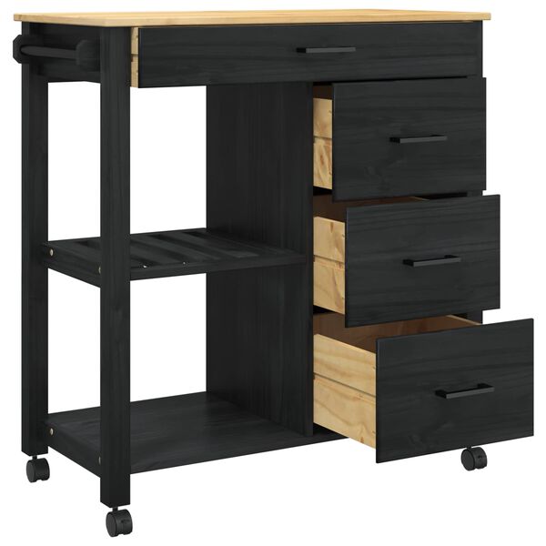 vidaXL Kitchen Trolley MONZA Black 84 x 40 x 88.5 cm Solid Pine Wood