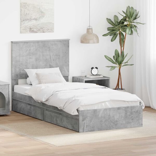 vidaXL Storage Bed Concrete Grey 90 x 200 cm Engineered Wood