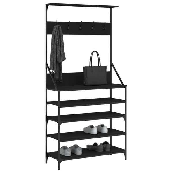 vidaXL Clothes Rack with Shoe Storage Black 90x34x184 cm