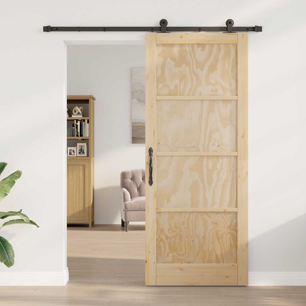 vidaXL Sliding Door Natural and Black 86 x 211 cm Solid Pine Wood