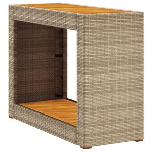 vidaXL Garden Side Table with Wooden Top Beige 100x40x75cm Poly Rattan