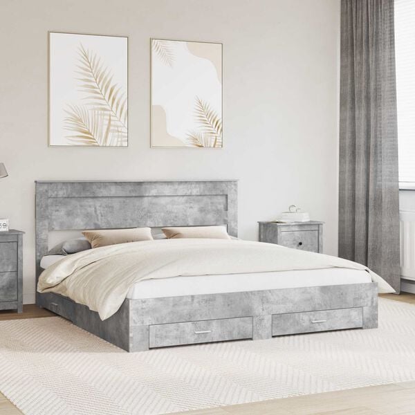 vidaXL Bed Frame Concrete Grey 200 x 200 cm Engineered Wood