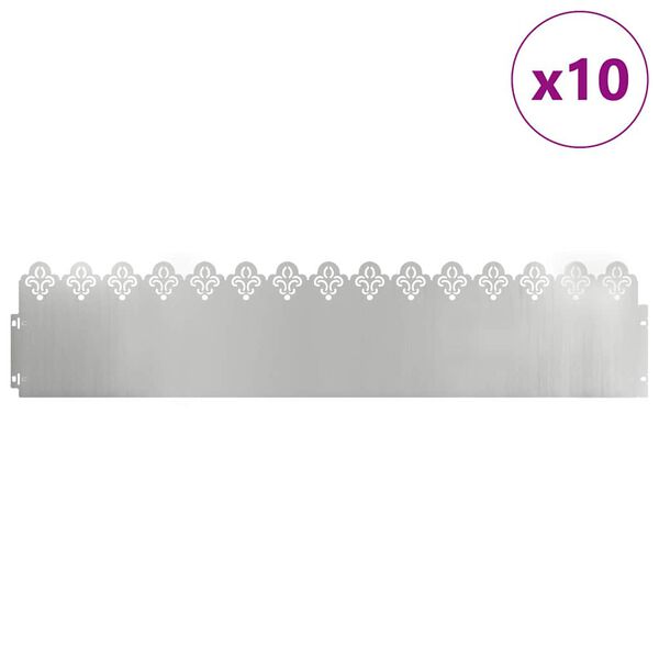 vidaXL Lawn Edgings 10 pcs Silver 103 x 0.05 x 22 cm Galvanised Steel