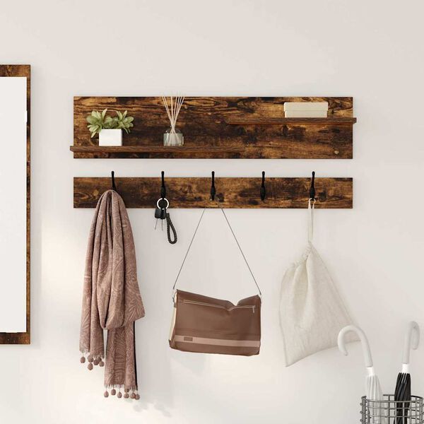 vidaXL Wall-Mounted Coat Rack with Shelf Smoked Oak 90 x 15 x 36 cm