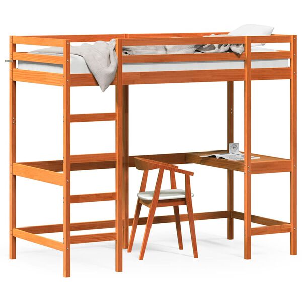 vidaXL Loft Bed without Mattress Wax Brown 90x190 cm Single Solid Wood Pine