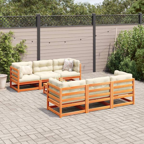 vidaXL 7 Piece Garden Sofa Set Wax Brown Solid Wood Pine