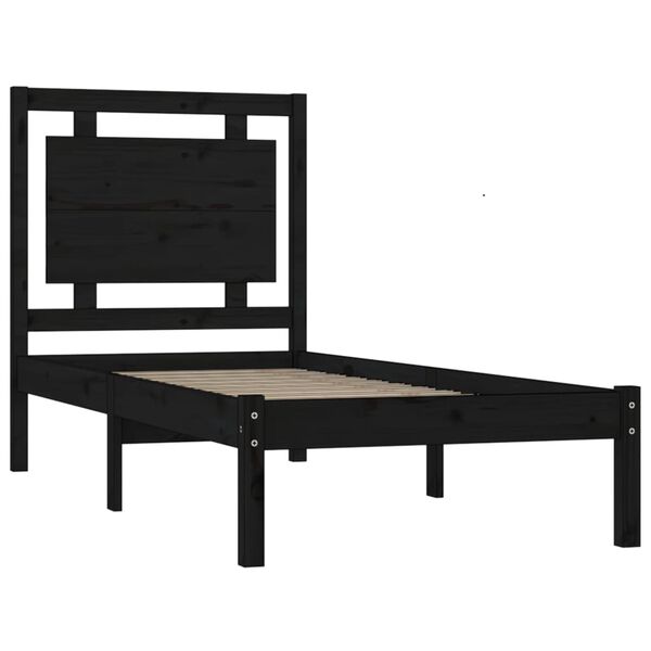 vidaXL Bed Frame without Mattress Black 75x190 cm Small Single Solid Wood