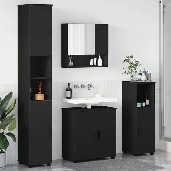 vidaXL Bathroom Furniture Set 4 pcs Black Engineered wood & Metal