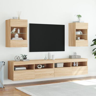 vidaXL TV Wall Cabinets with LED Lights 2 pcs Sonoma Oak 40x30x60.5 cm
