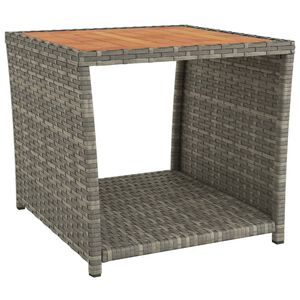 vidaXL Tea Table with Wooden Top Grey Poly Rattan&Solid Wood Acacia