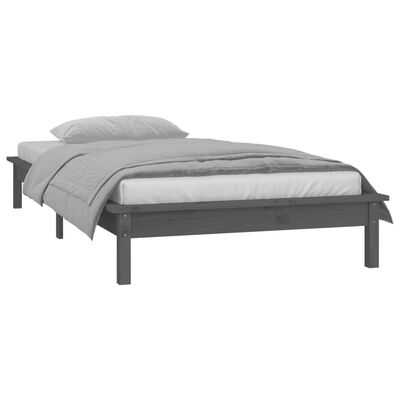 vidaXL LED Bed Frame Grey 90x190 cm Single Solid Wood
