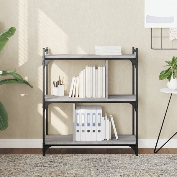 vidaXL Bookcase 3-Tier Grey Sonoma 76x32x88 cm Engineered Wood