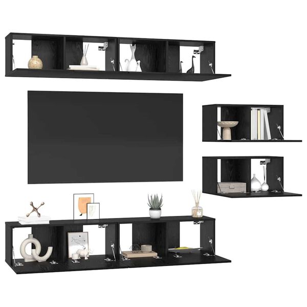 vidaXL TV Cabinet Set Wall-mounted 6 pcs Black Oak Engineered Wood