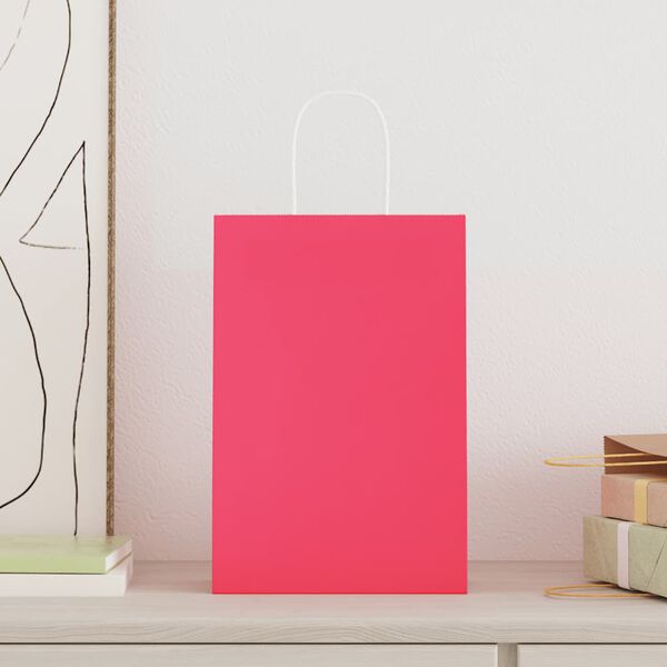 vidaXL Paper Bags 250 pcs with Handles Pink 21x11x31 cm