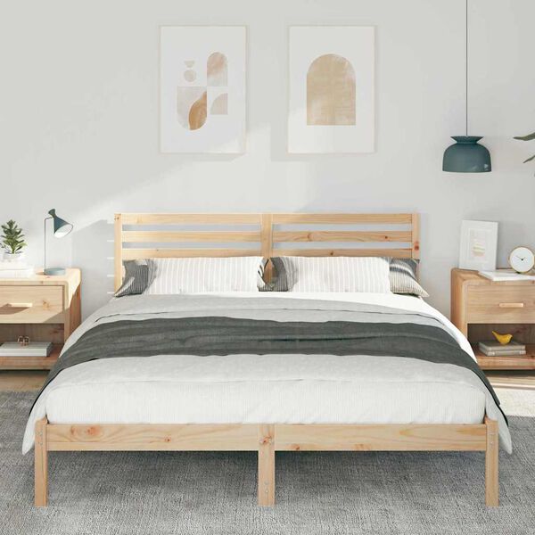 vidaXL Bed Frame with Headboard Brown 160 x 210 cm Solid Pine Wood